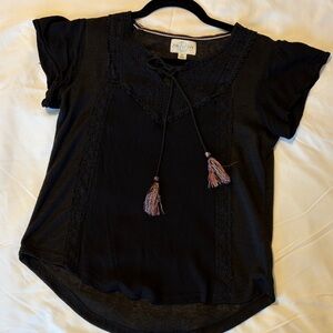 Black Lace Trim Women Top